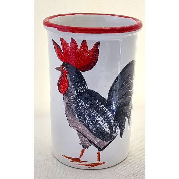 CERAMIC KITCHEN UTENSIL HOLDER/WINE HOLDER-Made in Italy-Hand Painted-Rooster - Picture 1 of 10